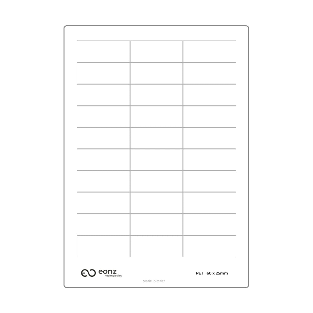 A4 PET Label Sheet 60mm x 25mm