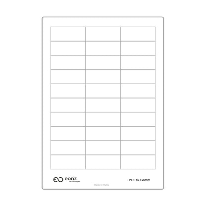 A4 PET Label Sheet 60mm x 25mm