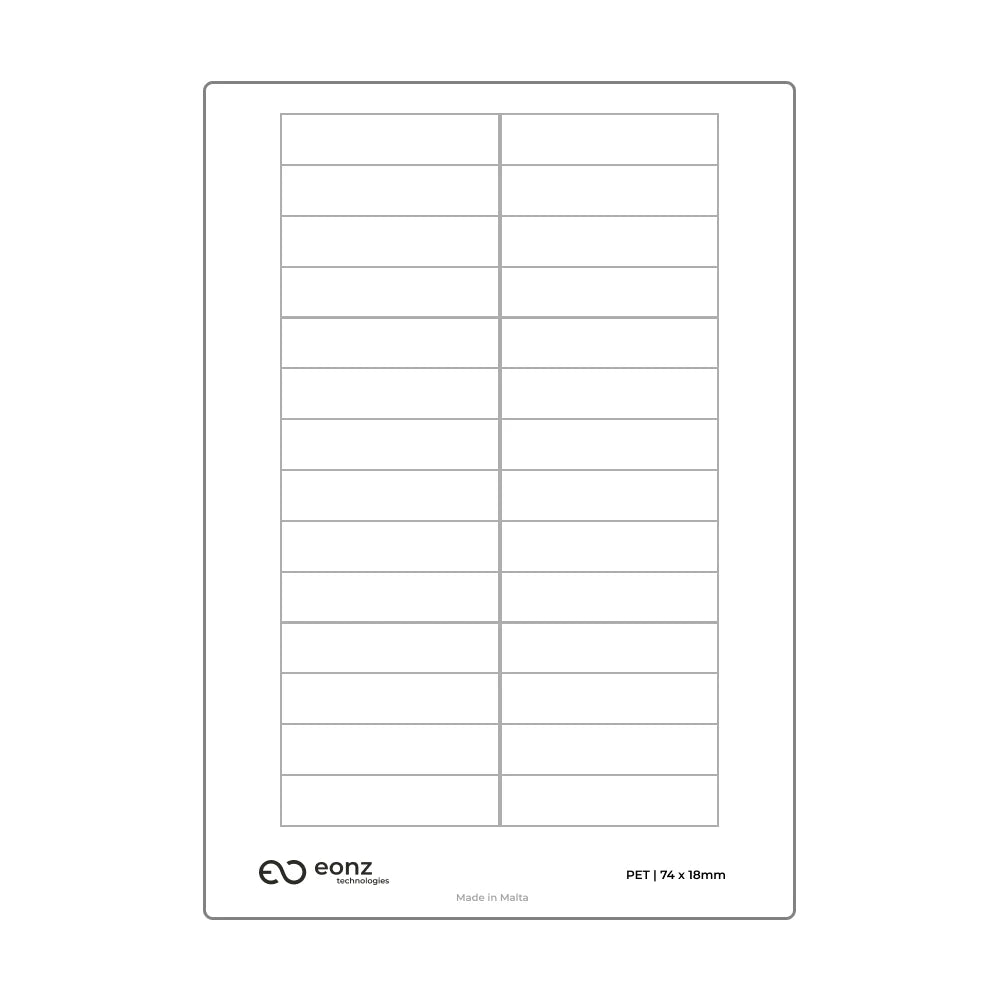 A4 PET Label Sheet 74mm x 18mm