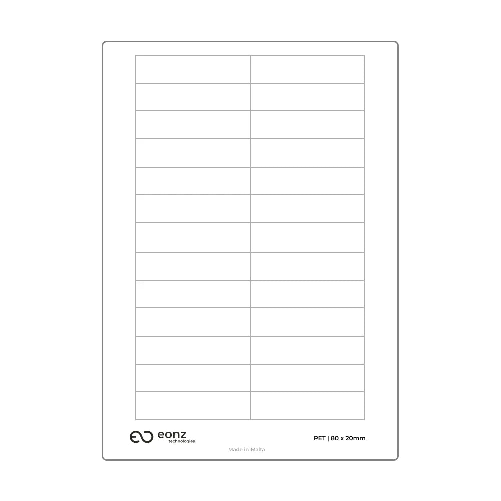 A4 PET Label Sheet 80mm x 20mm